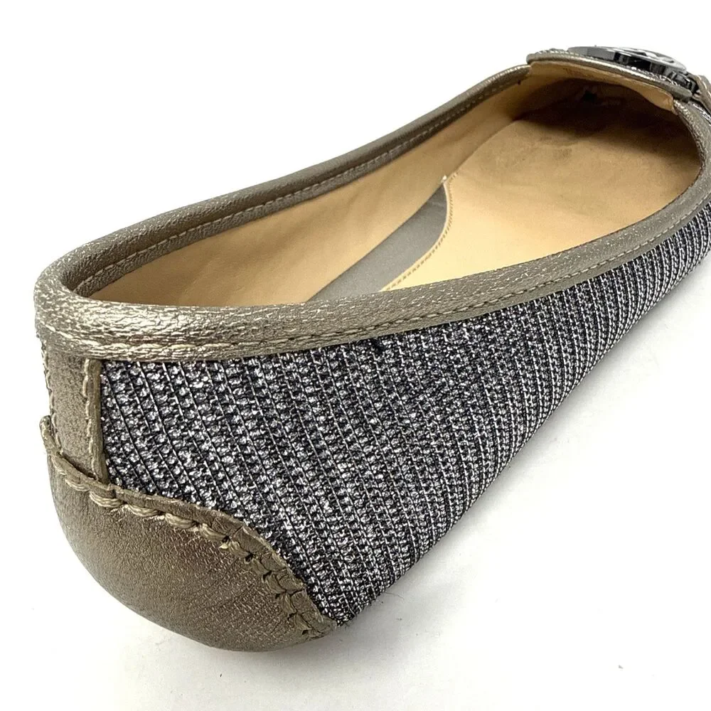 Michael Kors Fulton Ballerina Flat Womens Sz 7 Signature Silver Gold Sparkle Moc